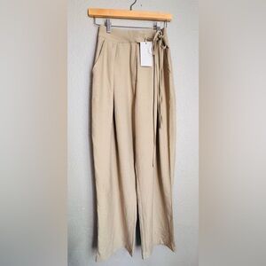Elegant Tan High-Waisted Wide Leg Pants (Pleated)
